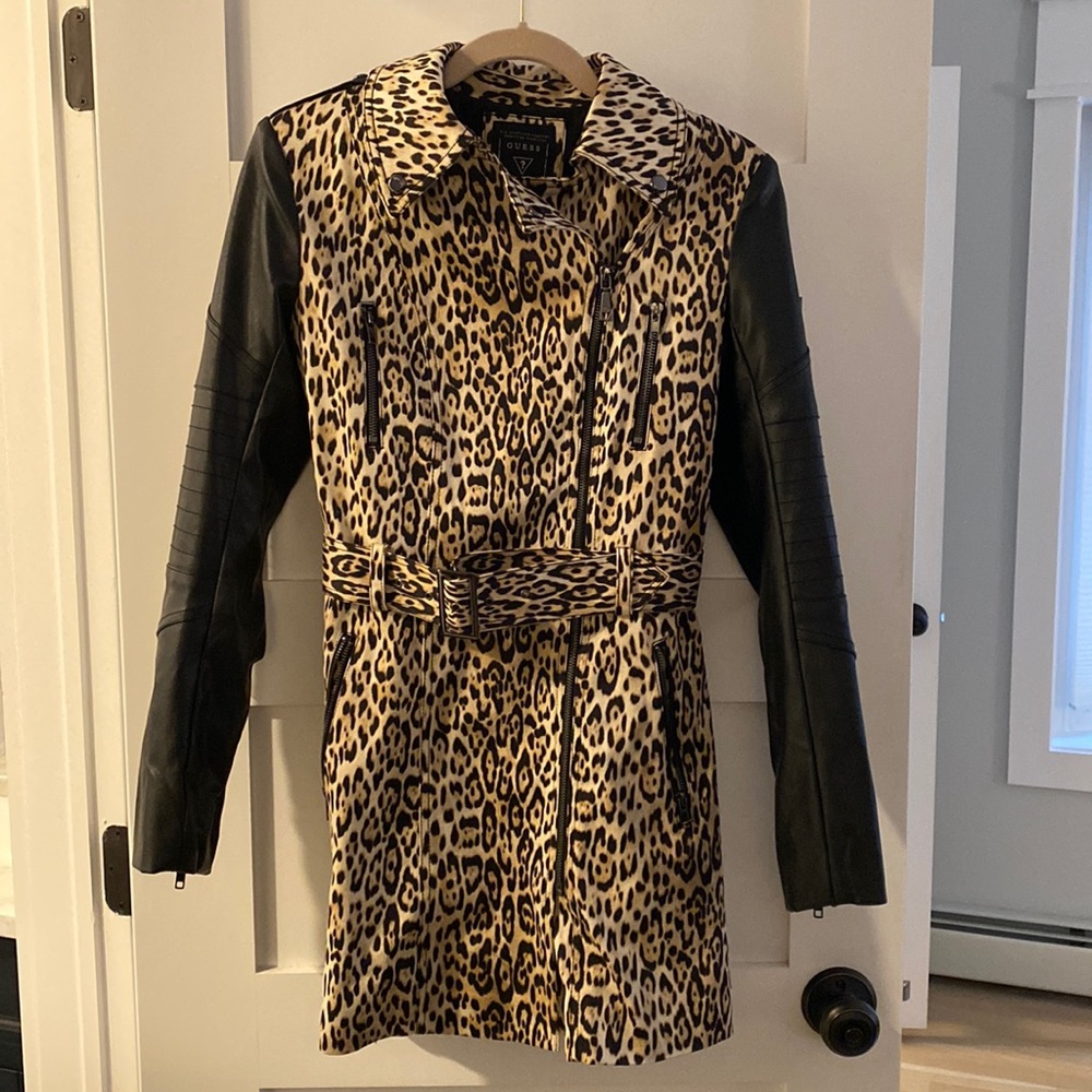 GUESS leopard and leather coat